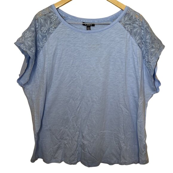 Chaps Women’s 3X Light Blue Lace Sleeve Top Relaxed Fit Cotton Blend NWT - Picture 1 of 13
